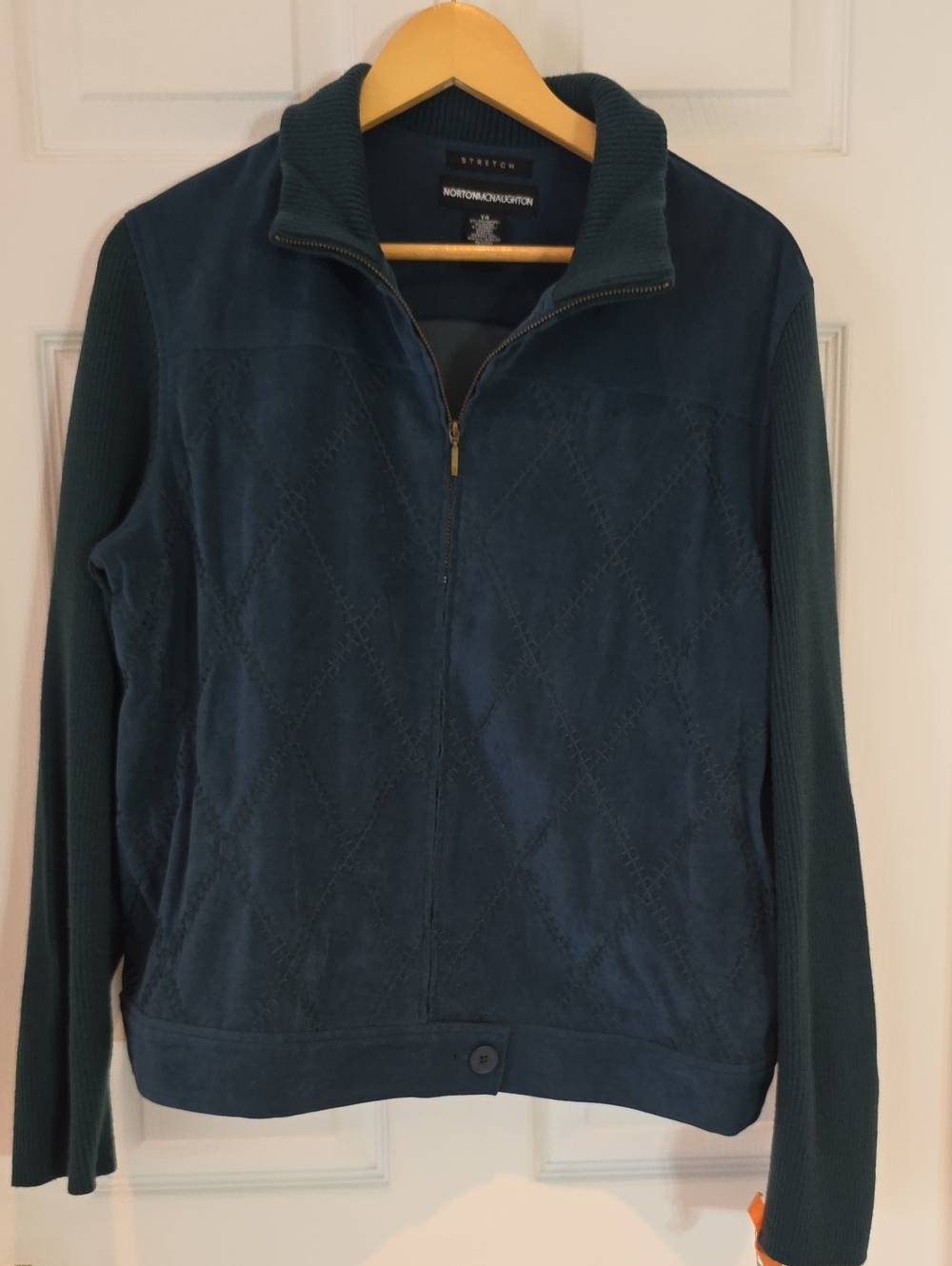 VTG Faux Suede Norton McNaughton Women's Teal Quilted Zip-Front Bomber Jacket